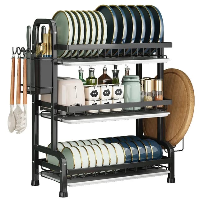 TitanDry™ 3-Level Dish Organizer — Transform Cluttered Counters into a Stunning, Orderly Kitchen Command Center