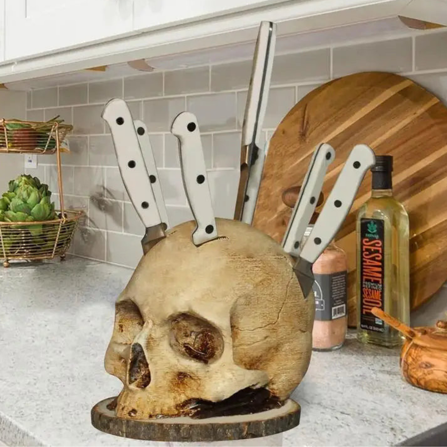 GraveGrip Skull Knife Tower — Command Killer Style and Unleash Raw Power in Your Kitchen